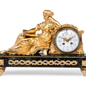 Appraisal: A French Gilt Bronze and Marble Figural Mantel Clock Circa