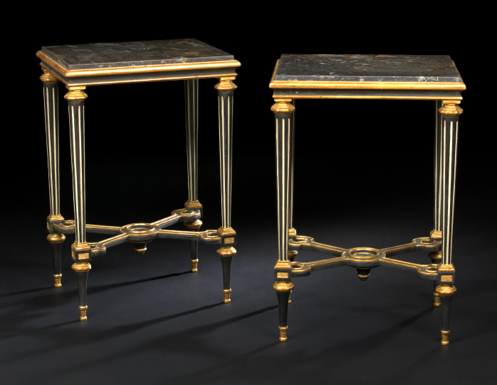 Appraisal: Pair of Louis XVI-Style Gilded and Polychromed Wood and Marble-Top