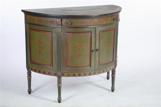 Appraisal: PAINTED DECORATED SERVER American - mahogany Bowfront server decorated with