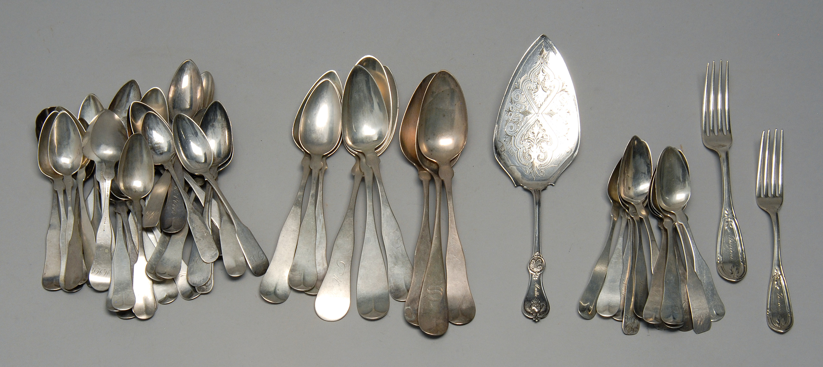 Appraisal: LARGE LOT OF AMERICAN SILVER SERVING PIECES AND FLATWARE By