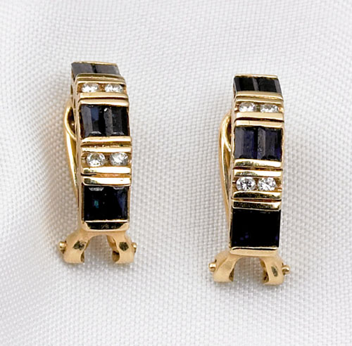 Appraisal: K yellow gold sapphire and diamond earrings with channel set