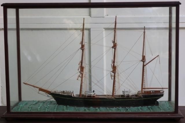 Appraisal: EARLY TH C CASED SHIP MODEL MASTED SCHOONER STAR OF