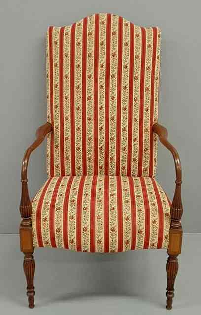 Appraisal: Biggs Furniture Sheraton style inlaid mahogany lolling chair with striped