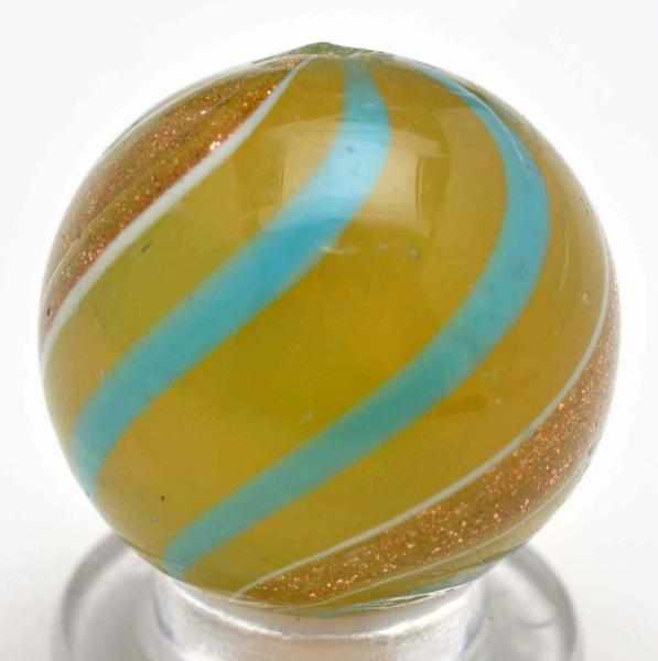 Appraisal: Opalescent Vaseline Lutz Marble Description Vaseline color base with baby