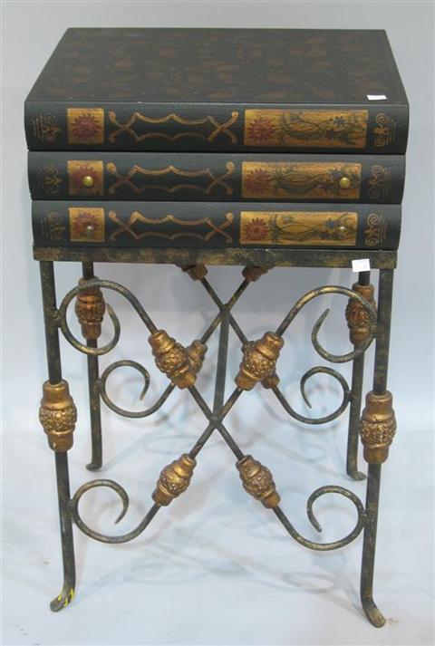 Appraisal: FAUX BOOK SIDE TABLE th century the rectangular top over