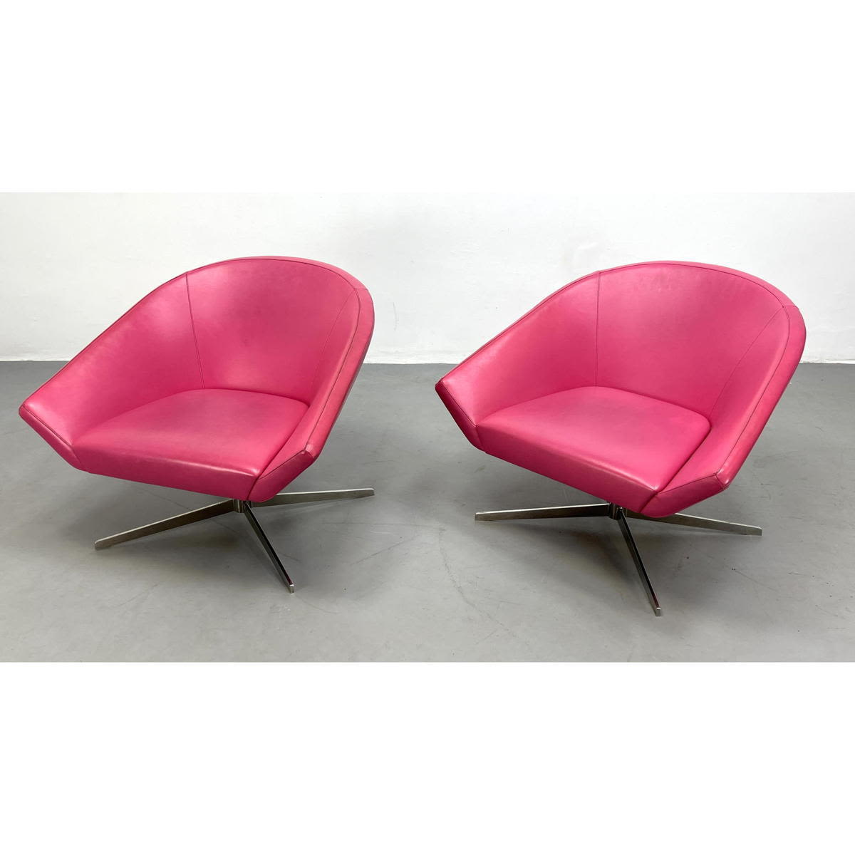 Appraisal: Pr Hot Pink Vinyl Swivel Lounge Chairs Chrome Bases Dimensions