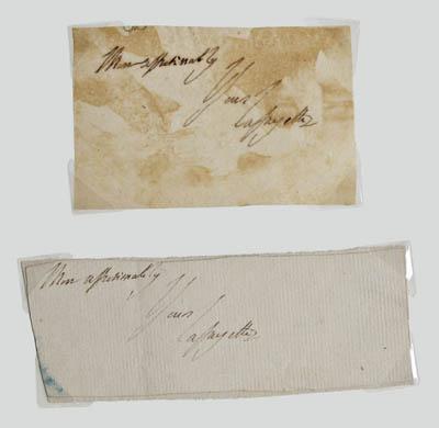 Appraisal: Marquis de Lafayette signature clipped portion of letter signed quot