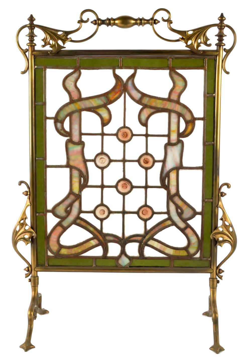 Appraisal: LEADED GLASS BRASS FIRE SCREENCondition loose in frame inches wide