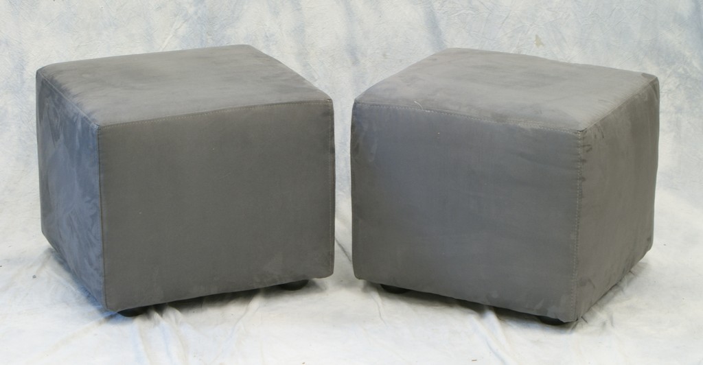 Appraisal: Pair of micro suede cube bottom ottomans h square