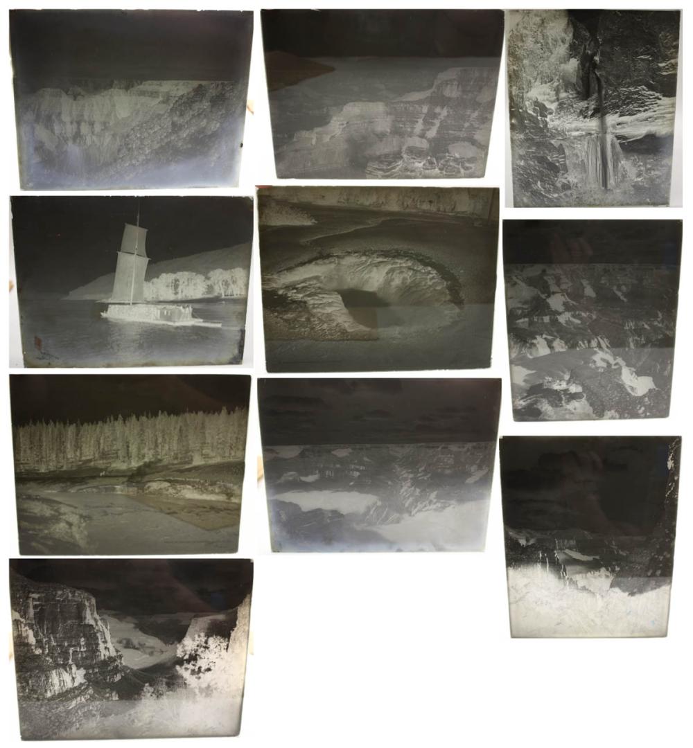 Appraisal: TEN GLASS PHOTOGRAPHIC PLATES including seven from the grand canyon