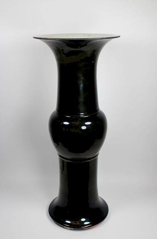 Appraisal: Large Chinese Dark Olive Green Baluster Vase Large Chinese Dark