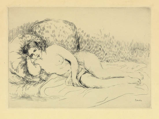 Appraisal: PIERRE-AUGUSTE RENOIR Femme couch e tourn e gauche Etching on