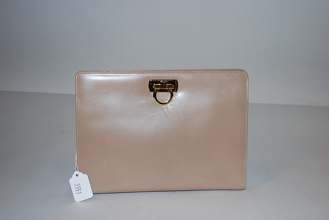 Appraisal: Salvatore Ferragamo tan handbag with gold chain and signature closure