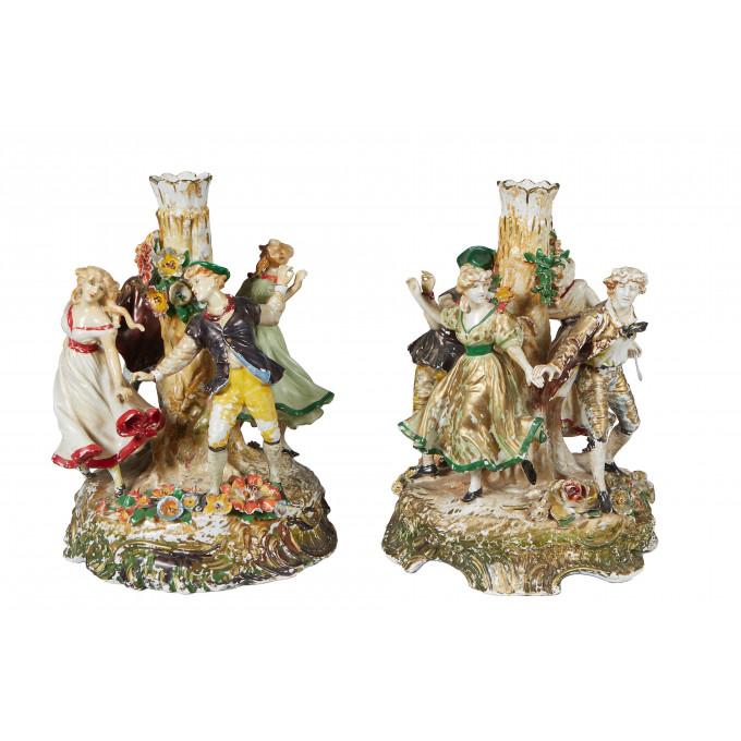 Appraisal: Pair of German Porcelain Figural Vases th c by Von