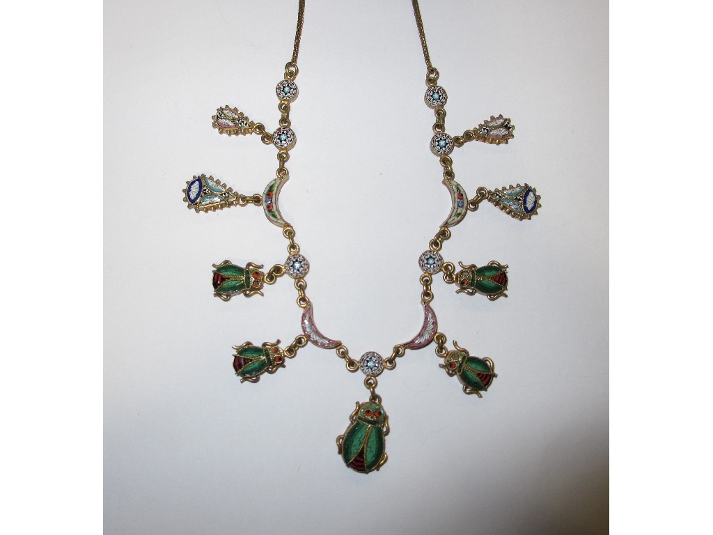 Appraisal: Gilt metal and micro mosaic necklace with a fringe of