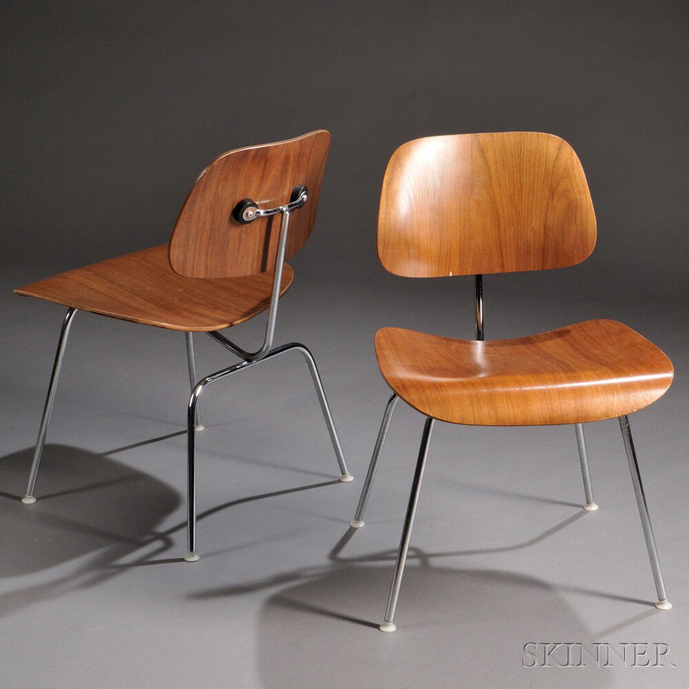 Appraisal: Two Eames DCM Chairs Laminated plywood and metal Herman Miller