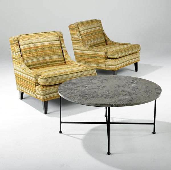 Appraisal: MODERN Pair of Dunbar-style club chairs together with a marble