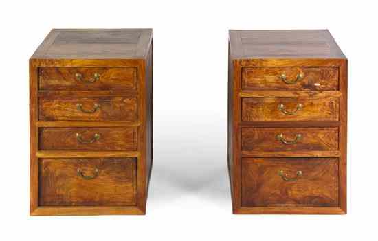 Appraisal: A Pair of Chinese Huanghuali Side Cabinets each of square