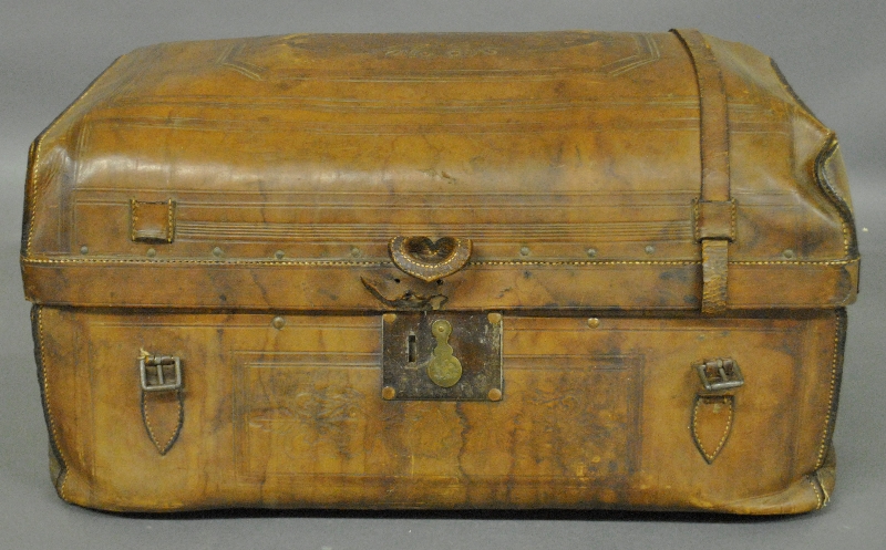 Appraisal: - Rare Civil War tooled leather trunk signed st Mass