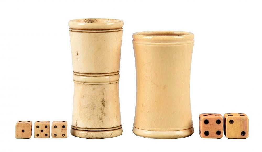 Appraisal: Lot Of Dice Cups With Dice Including - bone dice