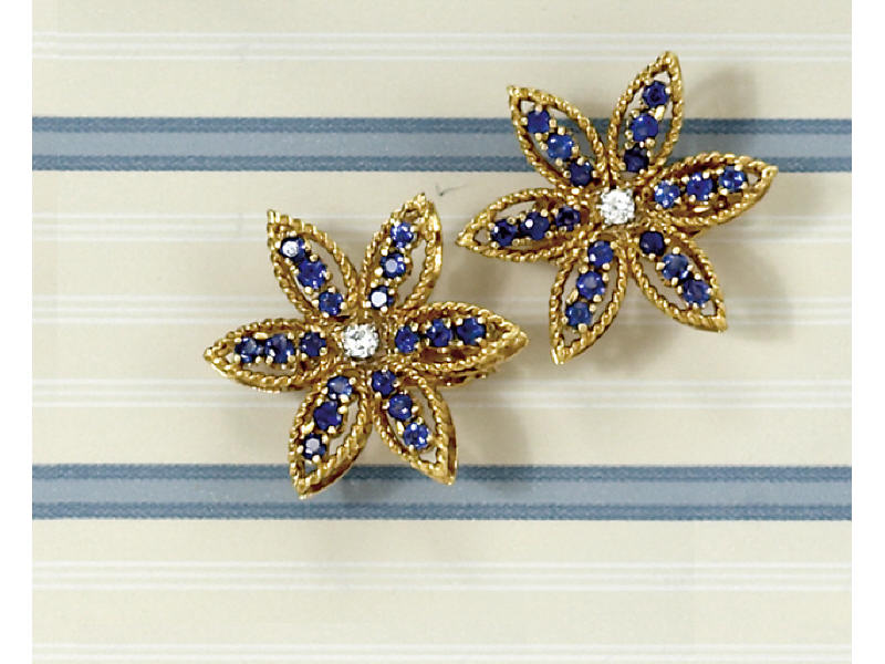 Appraisal: TIFFANY SAPPHIRE AND DIAMOND EARRINGS k yellow gold Tiffany Co