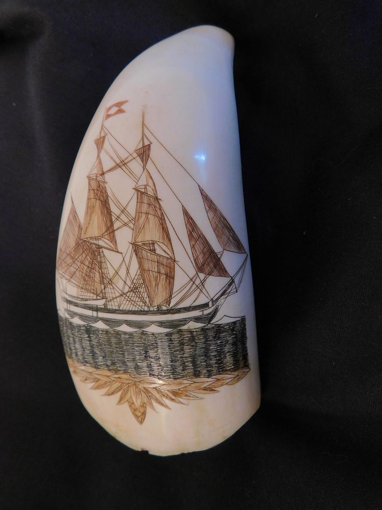 Appraisal: R SPRING WHALE SHIP TOOTH Whale tooth with scrimshaw of