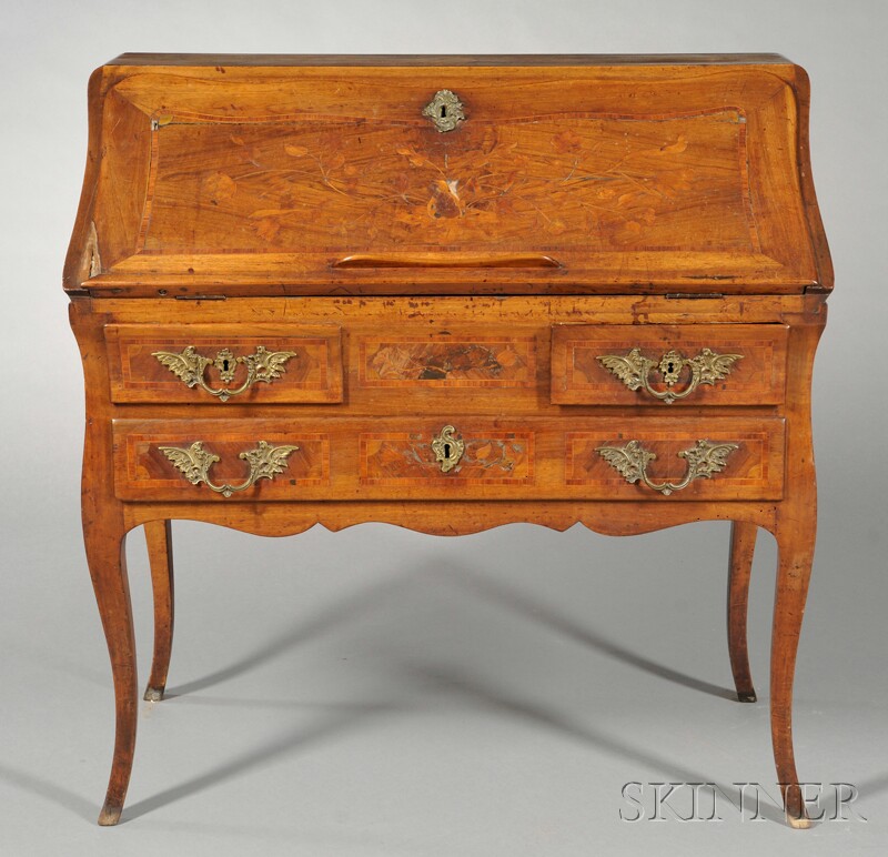 Appraisal: French Provincial Bureau en Pente slant lid with floral marquetry