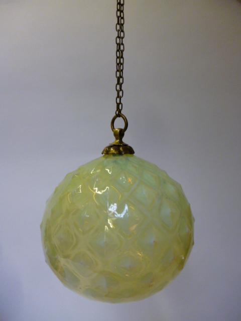 Appraisal: A VICTORIAN YELLOW VASELINE BALL with pine cone moulding gilt