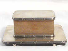 Appraisal: Russian Interest Ovchinnikov A rectangular silver mounted wooden biscuit box