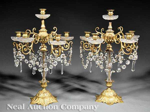 Appraisal: A Pair of Antique French Gilt Bronze and Cut Glass