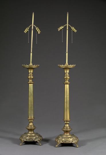 Appraisal: Large Pair of Continental Gilded Brass Pricket Candlesticks fourth quarter