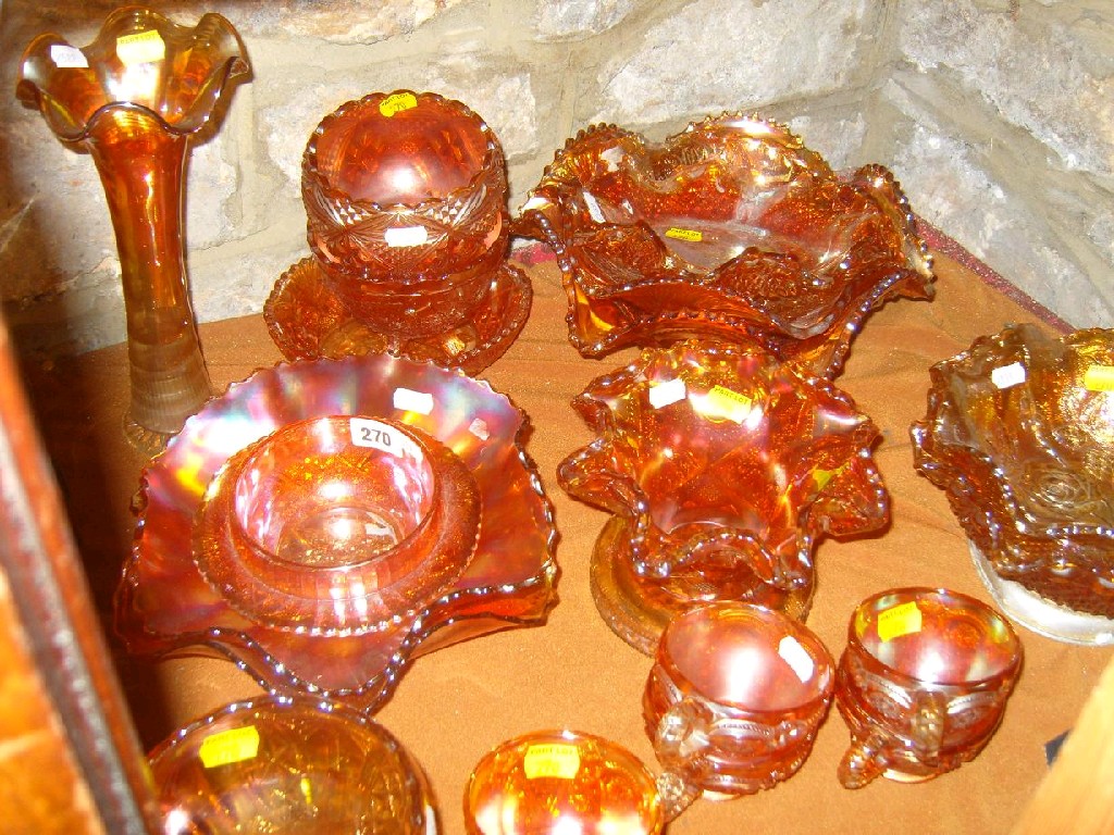 Appraisal: A large collection pieces approx of carnival glass mainly tangerine