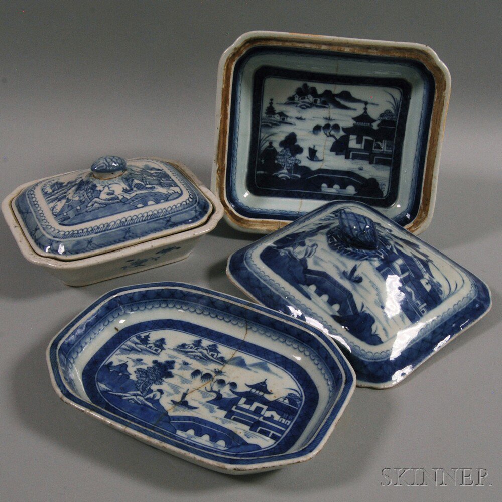 Appraisal: Two Rectangular Canton Porcelain Covered Serving Dishes and an Oblong