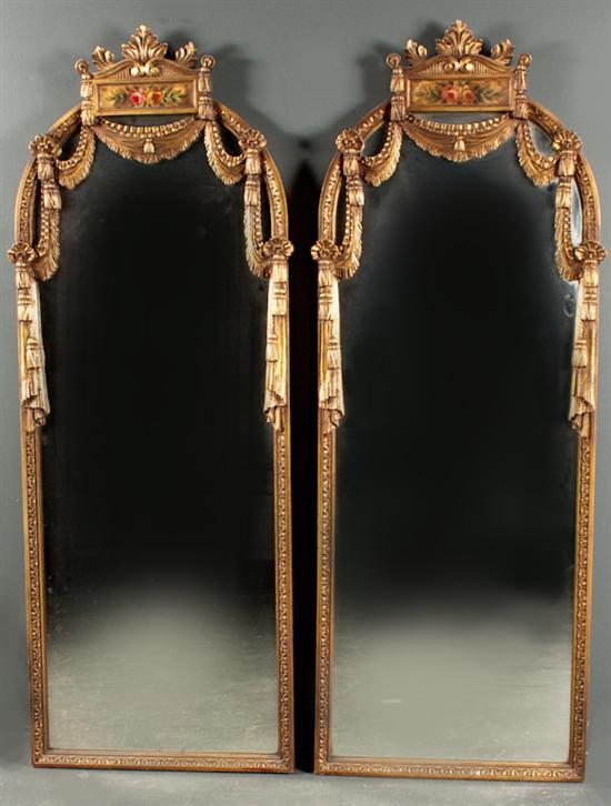 Appraisal: Pair of Neoclassical style carved giltwood and painted mirrors circa