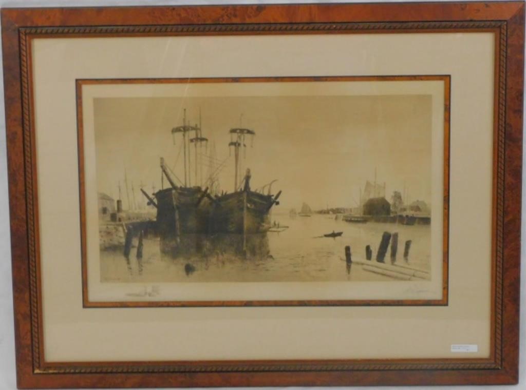 Appraisal: LEMUEL D ELDRED - FAIRHAVEN MA etching on paper depicting