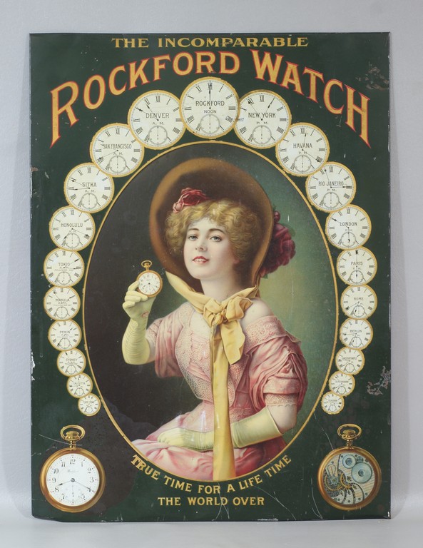 Appraisal: The Incomparable Rockford Watch tin lithograph advertising sign x some