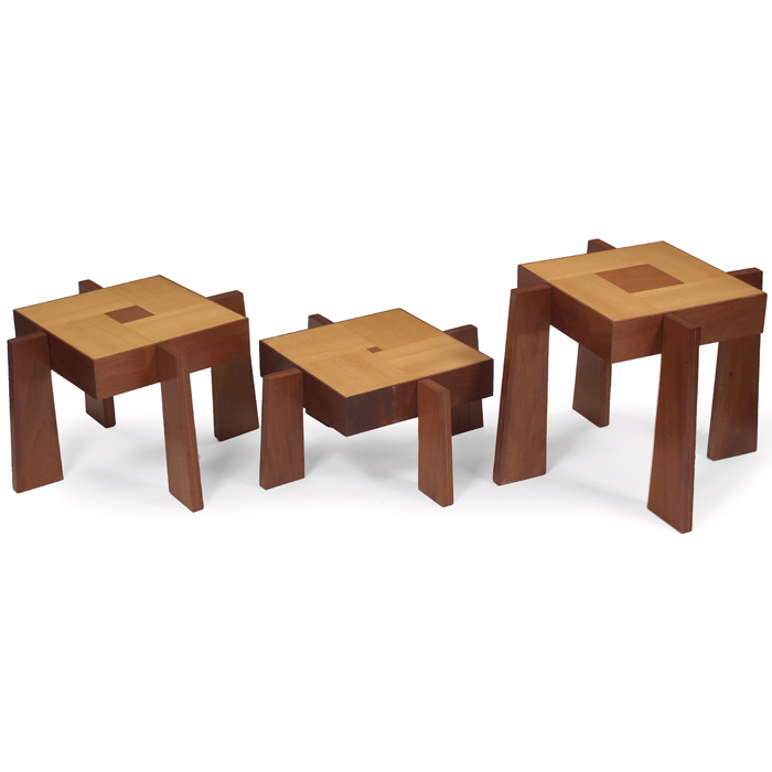 Appraisal: American nesting tables three mahogany square tops with lighter inlaid