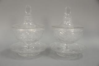 Appraisal: Pair of crystal covered dishes with underplates ht Pair of