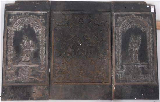 Appraisal: GROUP TH C FIREPLACE PANELS Three iron with oriental style