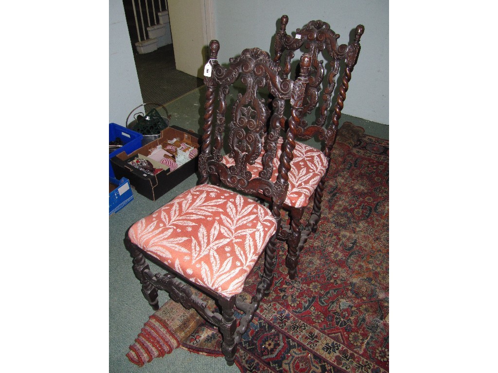 Appraisal: Pair of oak barley twist hall chairs