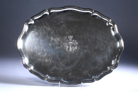 Appraisal: GERMAN SILVER ARMORIAL TRAY Circa AL maker's mark touchmark Stepped