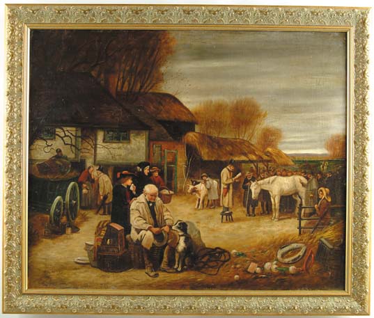 Appraisal: HY WATKINS British th Century AUCTIONING OF THE FARM Large