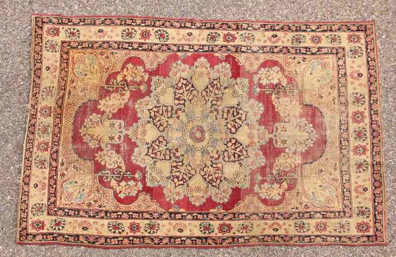 Appraisal: Antique Kazak Area Rugcenter medallion red and cream background border