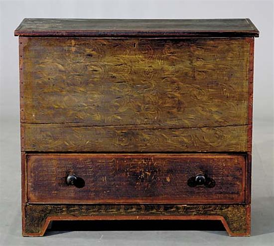 Appraisal: American grain-painted blanket chest early th centurytop with hinged lid