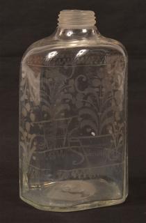 Appraisal: Blown Colorless Glass Case Bottle Copper wheel engraved with urn