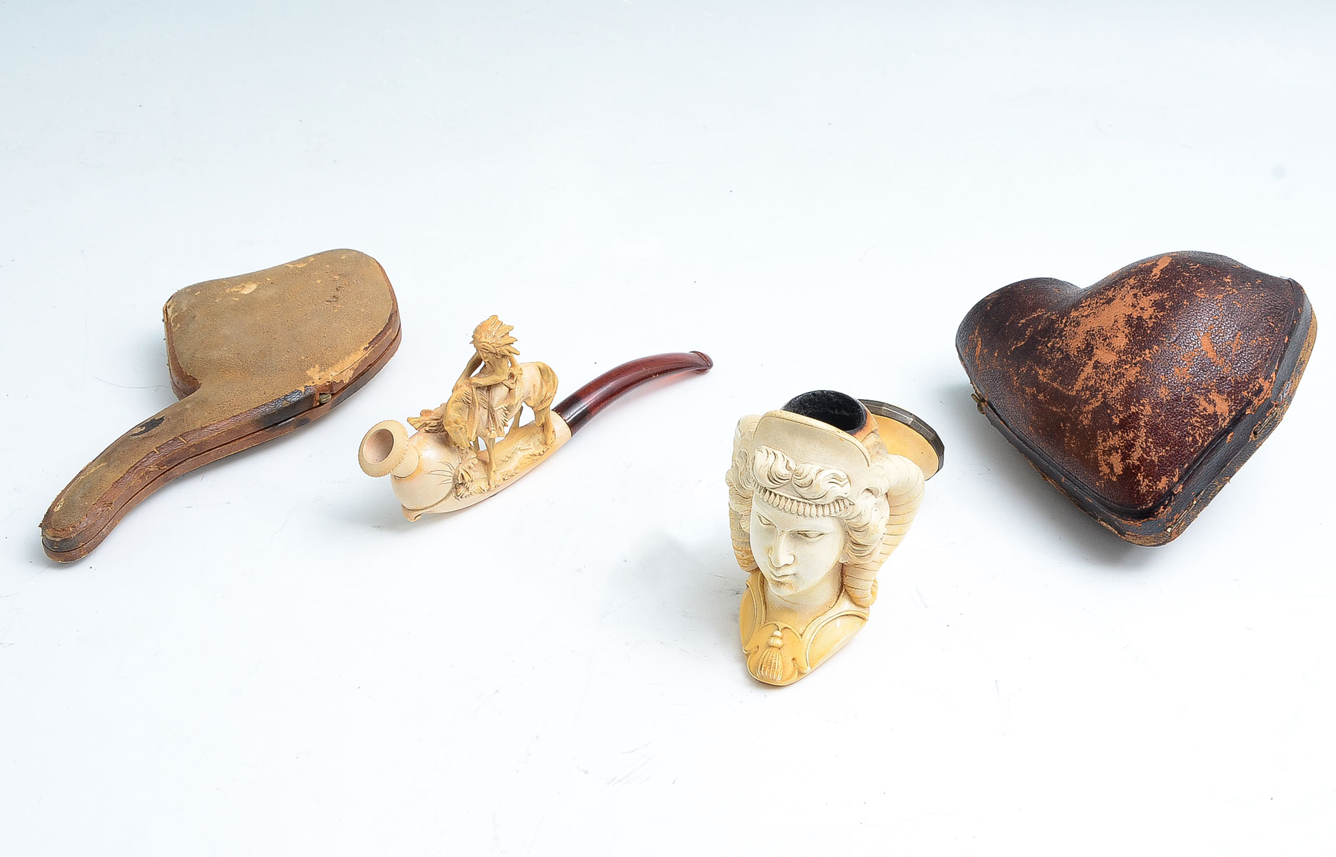 Appraisal: IMPRESSIVE MEERSCHAUM PIPES Large carved Meerschaum pipe bowl of woman's