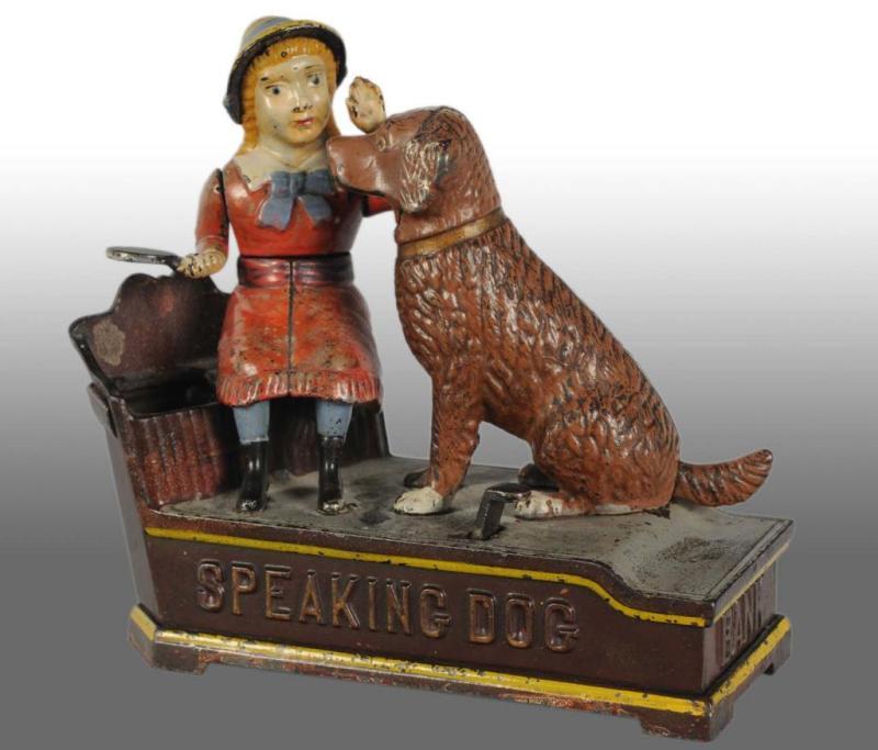 Appraisal: Cast Iron Speaking Dog Mechanical Bank Description American Manufactured by