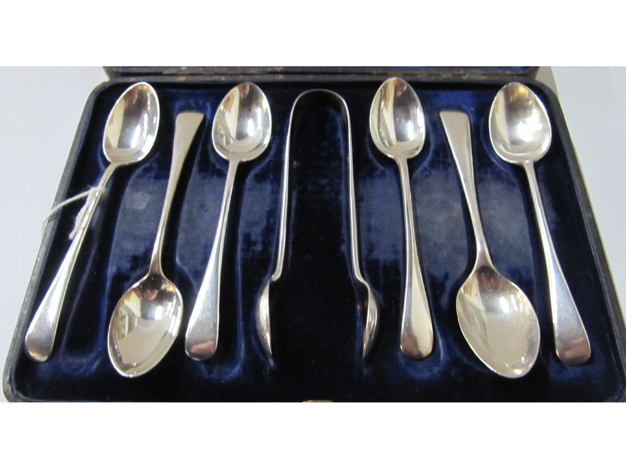 Appraisal: A cased set of six silver spoons with EP tongs