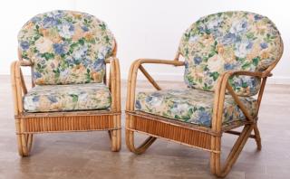 Appraisal: Bent Bamboo Club Chairs Pair Pair of oversized bent and