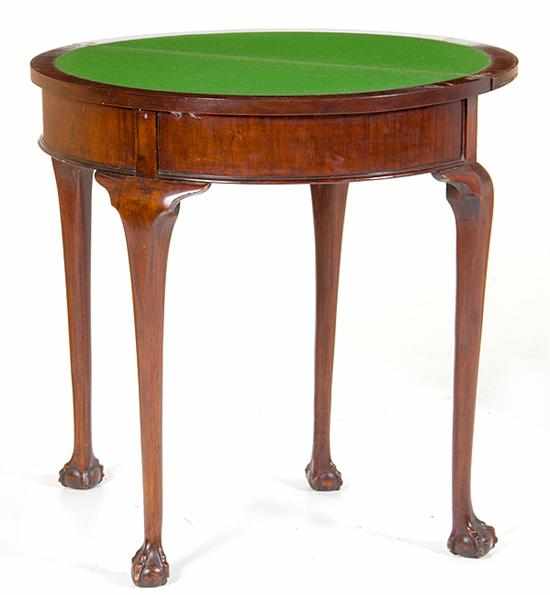 Appraisal: Chippendale style mahogany card table late th century hinged demilune